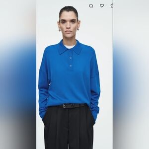 COS Blue Polo Collar Top